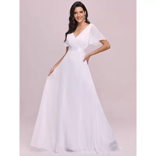 imageEverPretty Womens Formal Dress Short Sleeve VNeck Evening Dress Floor Length Mother of The Bride Dress 09890White