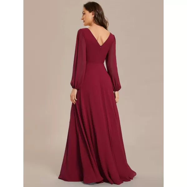 imageEverPretty Womens Formal Dresses Long Sleeve V Neck Empire Waist A Line Beading Maxi Wedding Guest Dress 01981Burgundy