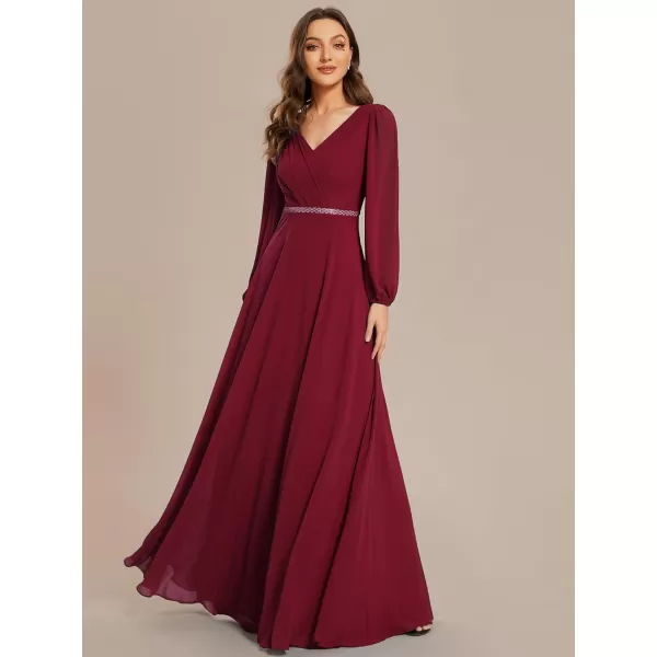 imageEverPretty Womens Formal Dresses Long Sleeve V Neck Empire Waist A Line Beading Maxi Wedding Guest Dress 01981Burgundy