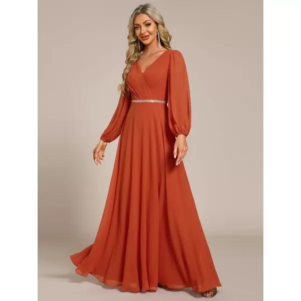 imageEverPretty Womens Formal Dresses Long Sleeve V Neck Empire Waist A Line Beading Maxi Wedding Guest Dress 01981Burnt Orange