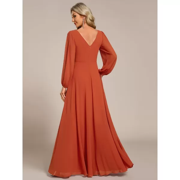 imageEverPretty Womens Formal Dresses Long Sleeve V Neck Empire Waist A Line Beading Maxi Wedding Guest Dress 01981Burnt Orange