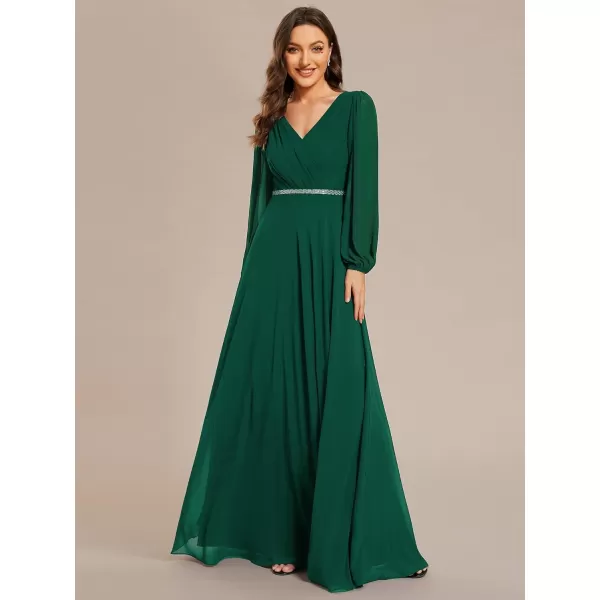 imageEverPretty Womens Formal Dresses Long Sleeve V Neck Empire Waist A Line Beading Maxi Wedding Guest Dress 01981Dark Green