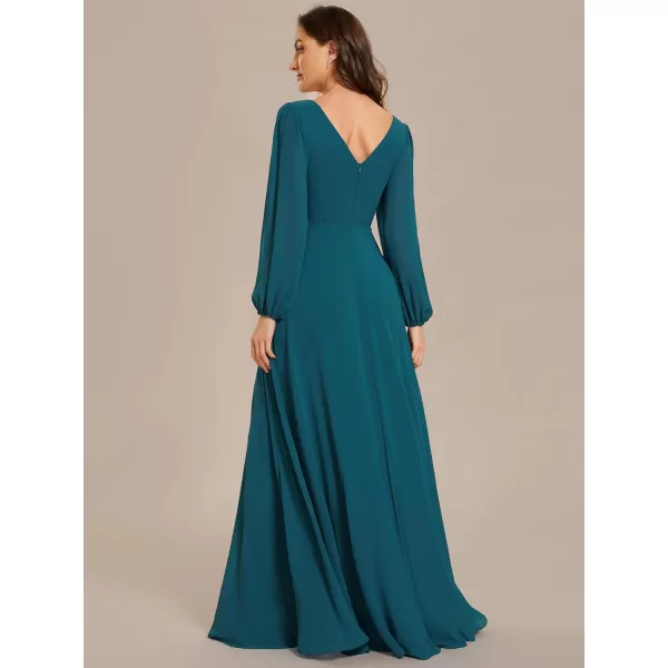 imageEverPretty Womens Formal Dresses Long Sleeve V Neck Empire Waist A Line Beading Maxi Wedding Guest Dress 01981Teal