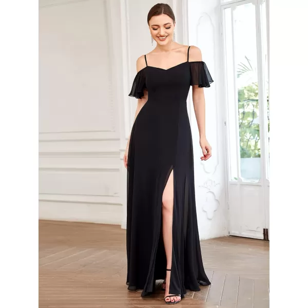 imageEverPretty Womens Formal Dresses Off Shoulder Short Sleeve Split ALine Floor Length Bridesmaid Dresses 0237Black