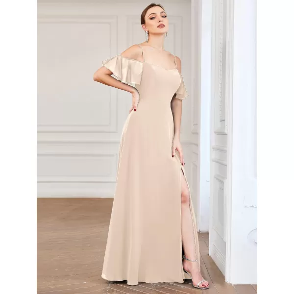 imageEverPretty Womens Formal Dresses Off Shoulder Short Sleeve Split ALine Floor Length Bridesmaid Dresses 0237Blush