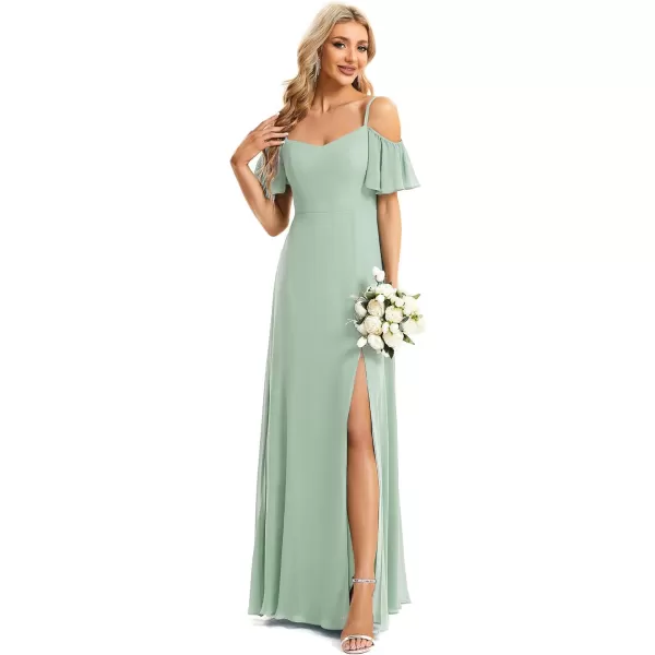 imageEverPretty Womens Formal Dresses Off Shoulder Short Sleeve Split ALine Floor Length Bridesmaid Dresses 0237Bmint Green