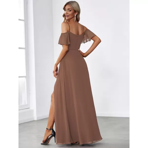 imageEverPretty Womens Formal Dresses Off Shoulder Short Sleeve Split ALine Floor Length Bridesmaid Dresses 0237Brown