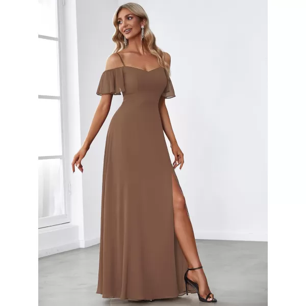 imageEverPretty Womens Formal Dresses Off Shoulder Short Sleeve Split ALine Floor Length Bridesmaid Dresses 0237Brown