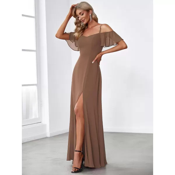 imageEverPretty Womens Formal Dresses Off Shoulder Short Sleeve Split ALine Floor Length Bridesmaid Dresses 0237Brown