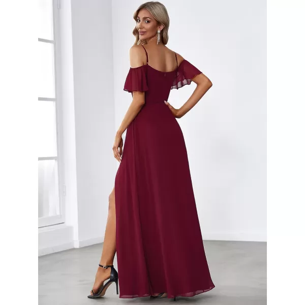 imageEverPretty Womens Formal Dresses Off Shoulder Short Sleeve Split ALine Floor Length Bridesmaid Dresses 0237Burgundy