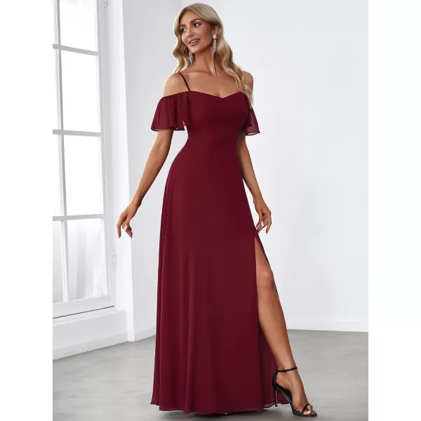 imageEverPretty Womens Formal Dresses Off Shoulder Short Sleeve Split ALine Floor Length Bridesmaid Dresses 0237Burgundy