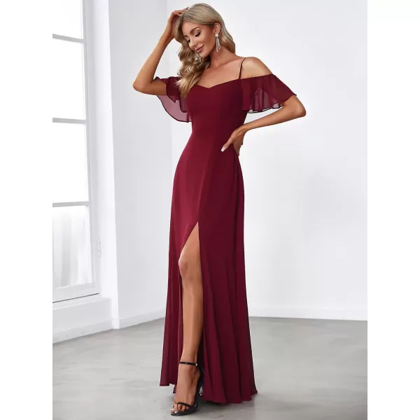 imageEverPretty Womens Formal Dresses Off Shoulder Short Sleeve Split ALine Floor Length Bridesmaid Dresses 0237Burgundy