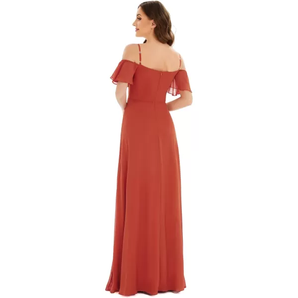 imageEverPretty Womens Formal Dresses Off Shoulder Short Sleeve Split ALine Floor Length Bridesmaid Dresses 0237Burnt Orange