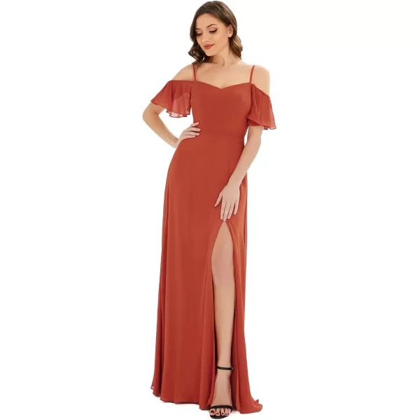 imageEverPretty Womens Formal Dresses Off Shoulder Short Sleeve Split ALine Floor Length Bridesmaid Dresses 0237Burnt Orange