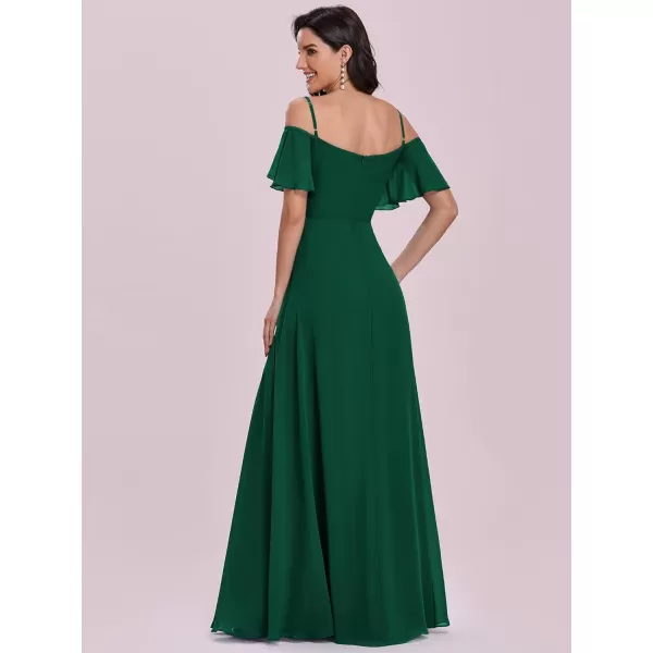 imageEverPretty Womens Formal Dresses Off Shoulder Short Sleeve Split ALine Floor Length Bridesmaid Dresses 0237Dark Green