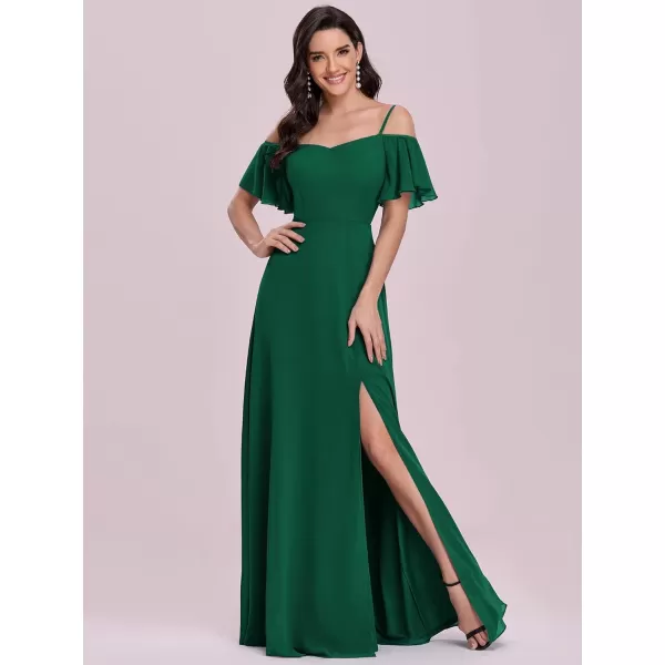 imageEverPretty Womens Formal Dresses Off Shoulder Short Sleeve Split ALine Floor Length Bridesmaid Dresses 0237Dark Green