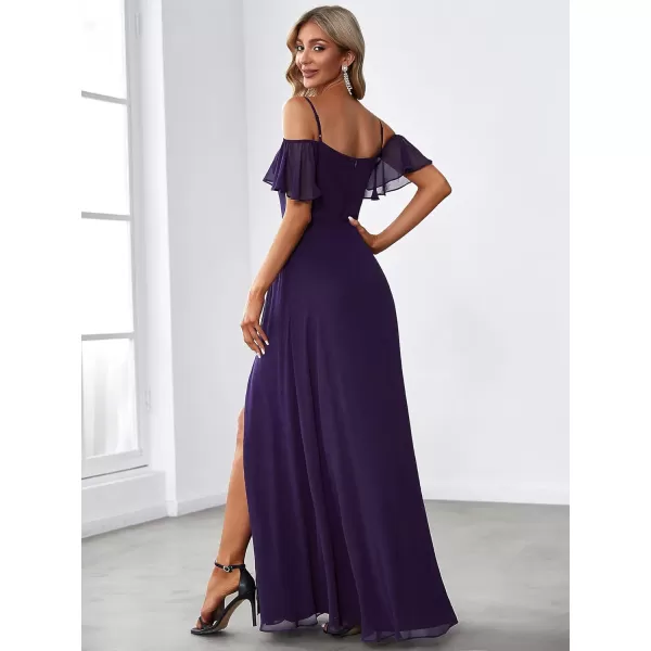 imageEverPretty Womens Formal Dresses Off Shoulder Short Sleeve Split ALine Floor Length Bridesmaid Dresses 0237Dark Purple