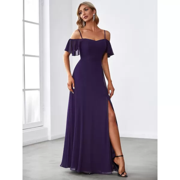 imageEverPretty Womens Formal Dresses Off Shoulder Short Sleeve Split ALine Floor Length Bridesmaid Dresses 0237Dark Purple