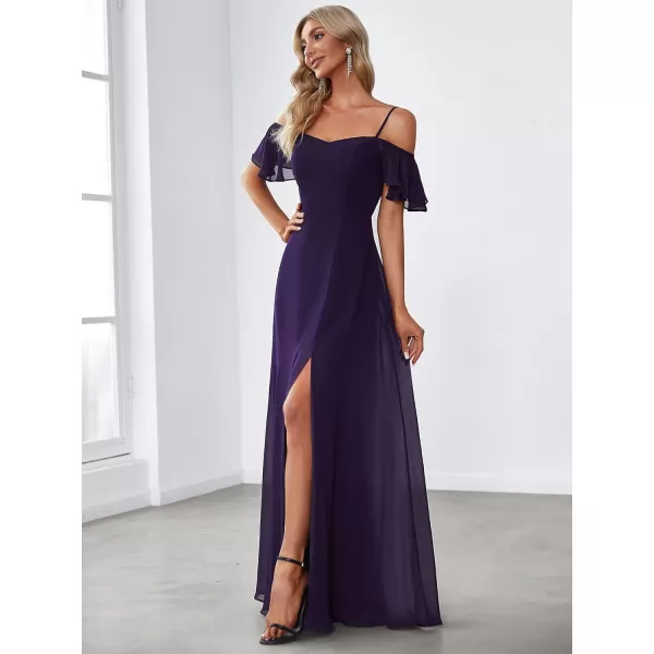 imageEverPretty Womens Formal Dresses Off Shoulder Short Sleeve Split ALine Floor Length Bridesmaid Dresses 0237Dark Purple