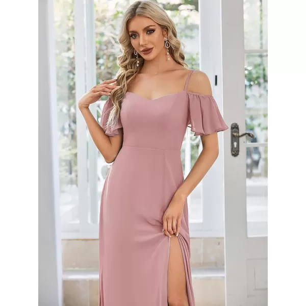 imageEverPretty Womens Formal Dresses Off Shoulder Short Sleeve Split ALine Floor Length Bridesmaid Dresses 0237Dusty Rose