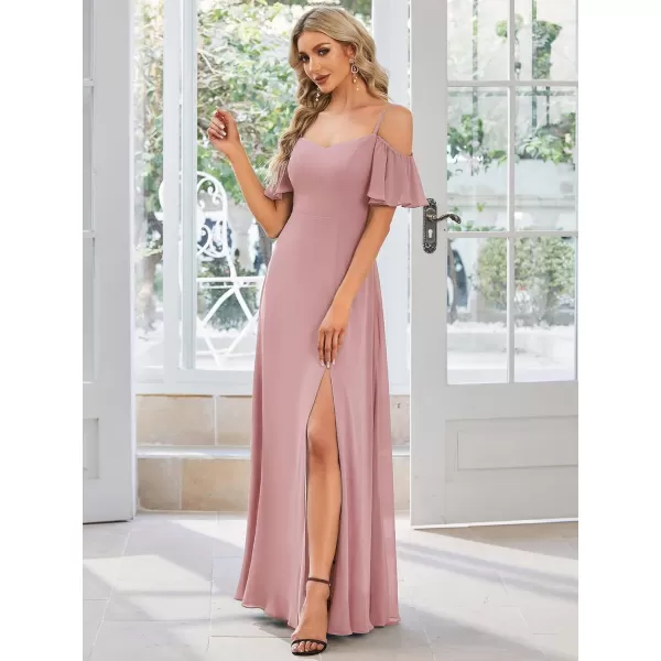 imageEverPretty Womens Formal Dresses Off Shoulder Short Sleeve Split ALine Floor Length Bridesmaid Dresses 0237Dusty Rose