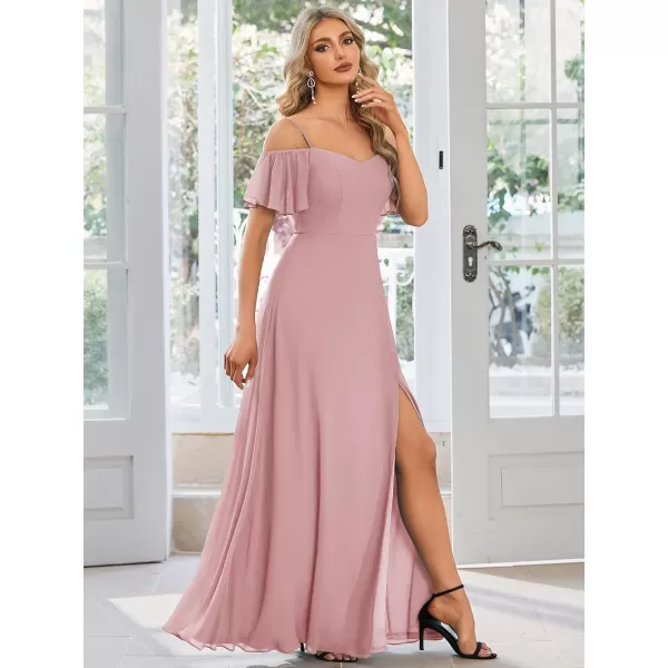 imageEverPretty Womens Formal Dresses Off Shoulder Short Sleeve Split ALine Floor Length Bridesmaid Dresses 0237Dusty Rose