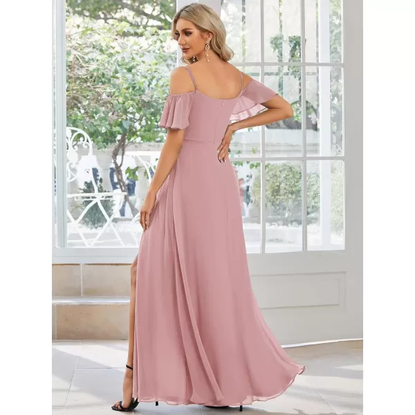 imageEverPretty Womens Formal Dresses Off Shoulder Short Sleeve Split ALine Floor Length Bridesmaid Dresses 0237Dusty Rose