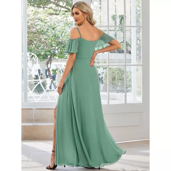 imageEverPretty Womens Formal Dresses Off Shoulder Short Sleeve Split ALine Floor Length Bridesmaid Dresses 0237Green Blue