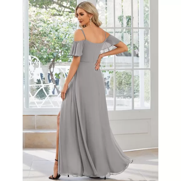 imageEverPretty Womens Formal Dresses Off Shoulder Short Sleeve Split ALine Floor Length Bridesmaid Dresses 0237Grey