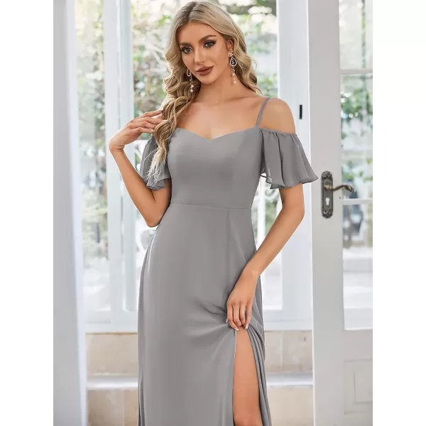 imageEverPretty Womens Formal Dresses Off Shoulder Short Sleeve Split ALine Floor Length Bridesmaid Dresses 0237Grey