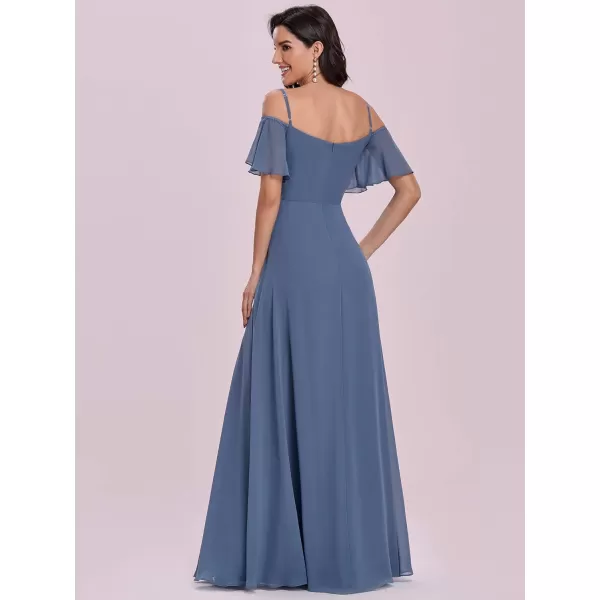 imageEverPretty Womens Formal Dresses Off Shoulder Short Sleeve Split ALine Floor Length Bridesmaid Dresses 0237Haze Blue