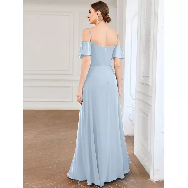 imageEverPretty Womens Formal Dresses Off Shoulder Short Sleeve Split ALine Floor Length Bridesmaid Dresses 0237Ice Blue