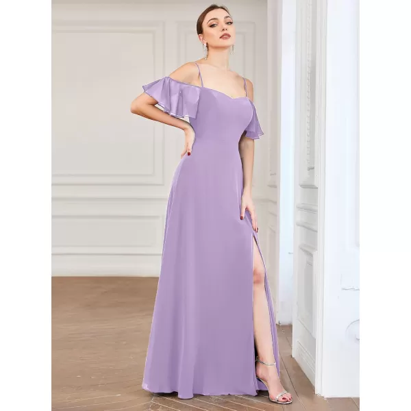 imageEverPretty Womens Formal Dresses Off Shoulder Short Sleeve Split ALine Floor Length Bridesmaid Dresses 0237Lavender