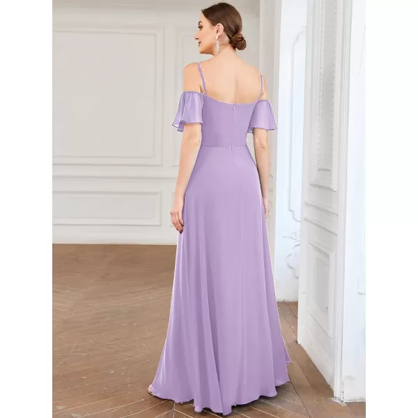 imageEverPretty Womens Formal Dresses Off Shoulder Short Sleeve Split ALine Floor Length Bridesmaid Dresses 0237Lavender