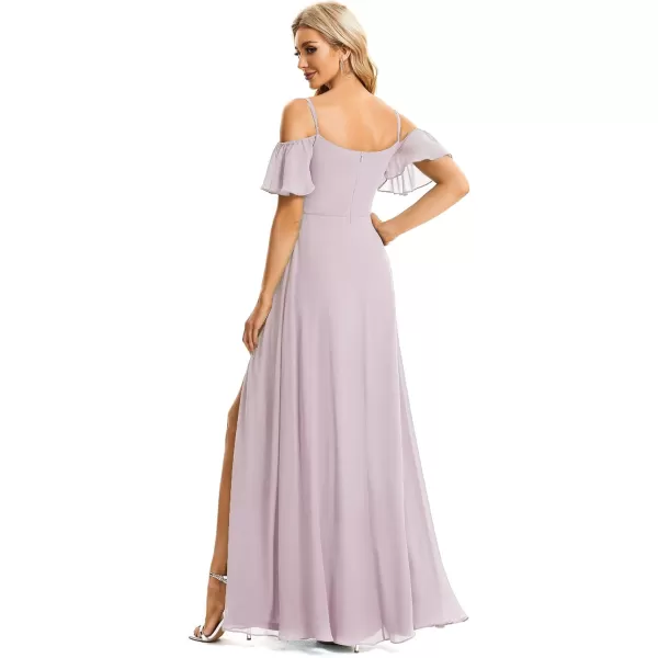 imageEverPretty Womens Formal Dresses Off Shoulder Short Sleeve Split ALine Floor Length Bridesmaid Dresses 0237Lilac