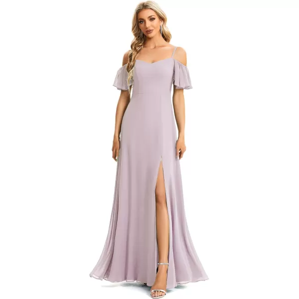 imageEverPretty Womens Formal Dresses Off Shoulder Short Sleeve Split ALine Floor Length Bridesmaid Dresses 0237Lilac