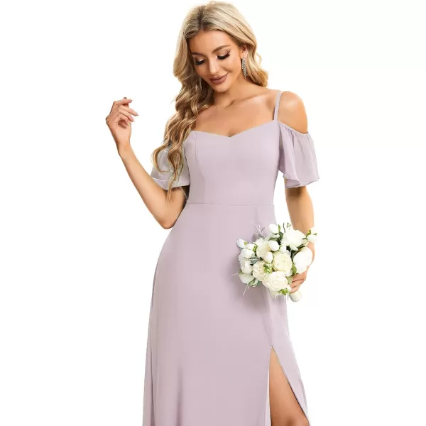 imageEverPretty Womens Formal Dresses Off Shoulder Short Sleeve Split ALine Floor Length Bridesmaid Dresses 0237Lilac