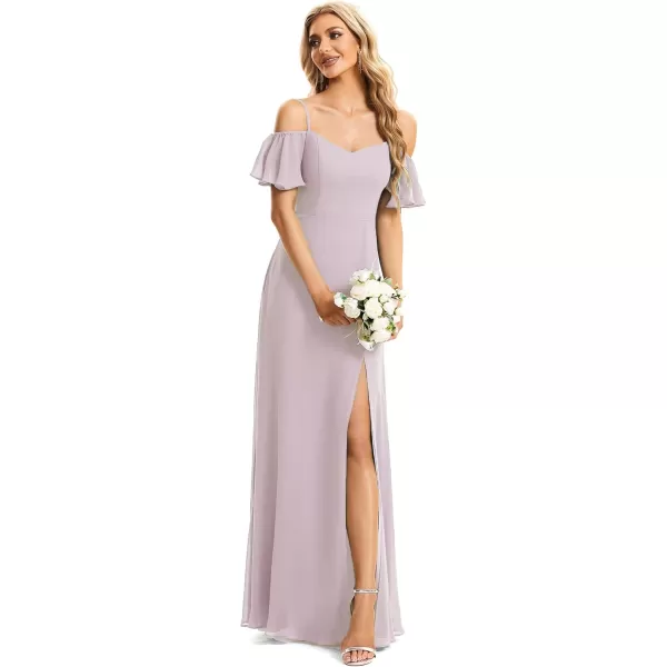 imageEverPretty Womens Formal Dresses Off Shoulder Short Sleeve Split ALine Floor Length Bridesmaid Dresses 0237Lilac