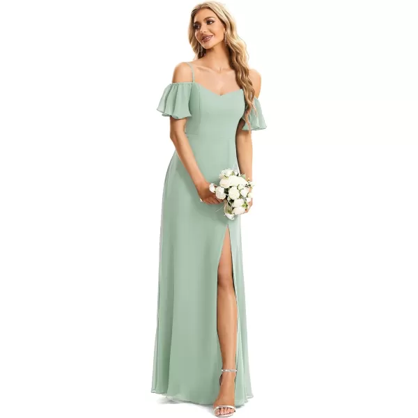 imageEverPretty Womens Formal Dresses Off Shoulder Short Sleeve Split ALine Floor Length Bridesmaid Dresses 0237Mint Green