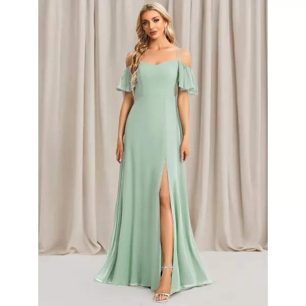 imageEverPretty Womens Formal Dresses Off Shoulder Short Sleeve Split ALine Floor Length Bridesmaid Dresses 0237Mint Green