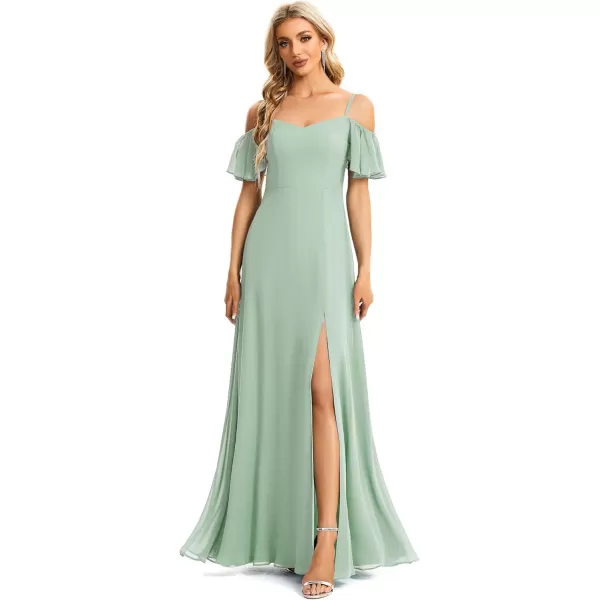 imageEverPretty Womens Formal Dresses Off Shoulder Short Sleeve Split ALine Floor Length Bridesmaid Dresses 0237Mint Green