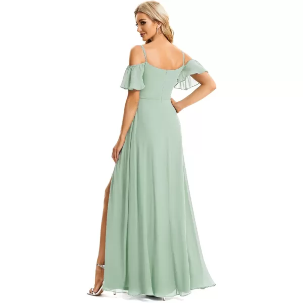 imageEverPretty Womens Formal Dresses Off Shoulder Short Sleeve Split ALine Floor Length Bridesmaid Dresses 0237Mint Green