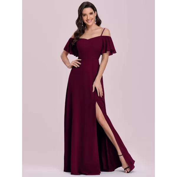 imageEverPretty Womens Formal Dresses Off Shoulder Short Sleeve Split ALine Floor Length Bridesmaid Dresses 0237Mulberry