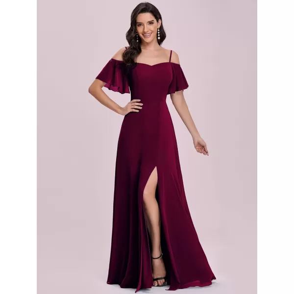 imageEverPretty Womens Formal Dresses Off Shoulder Short Sleeve Split ALine Floor Length Bridesmaid Dresses 0237Mulberry