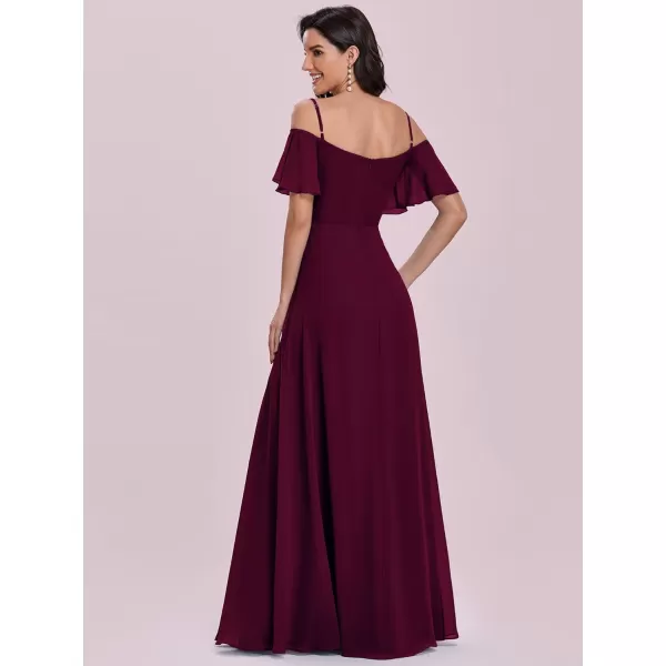 imageEverPretty Womens Formal Dresses Off Shoulder Short Sleeve Split ALine Floor Length Bridesmaid Dresses 0237Mulberry