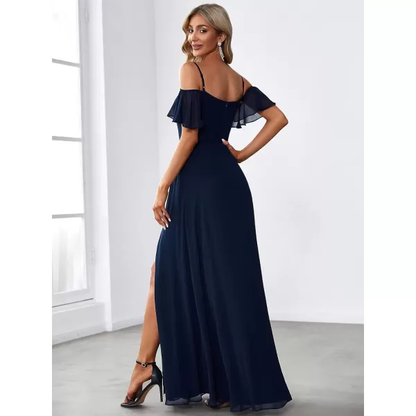 imageEverPretty Womens Formal Dresses Off Shoulder Short Sleeve Split ALine Floor Length Bridesmaid Dresses 0237Navy Blue