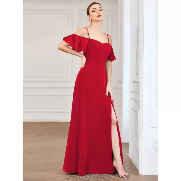 imageEverPretty Womens Formal Dresses Off Shoulder Short Sleeve Split ALine Floor Length Bridesmaid Dresses 0237Red