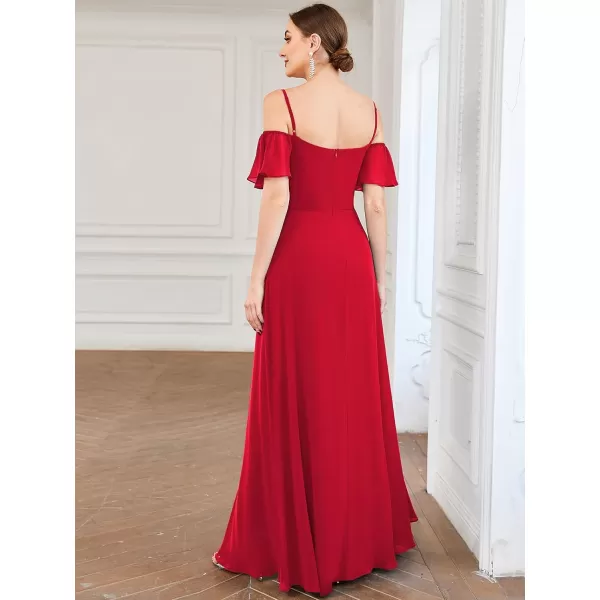 imageEverPretty Womens Formal Dresses Off Shoulder Short Sleeve Split ALine Floor Length Bridesmaid Dresses 0237Red