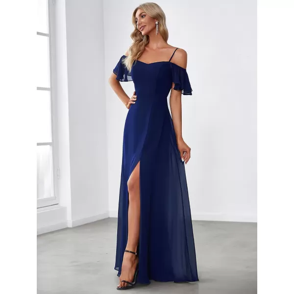 imageEverPretty Womens Formal Dresses Off Shoulder Short Sleeve Split ALine Floor Length Bridesmaid Dresses 0237Royal Blue