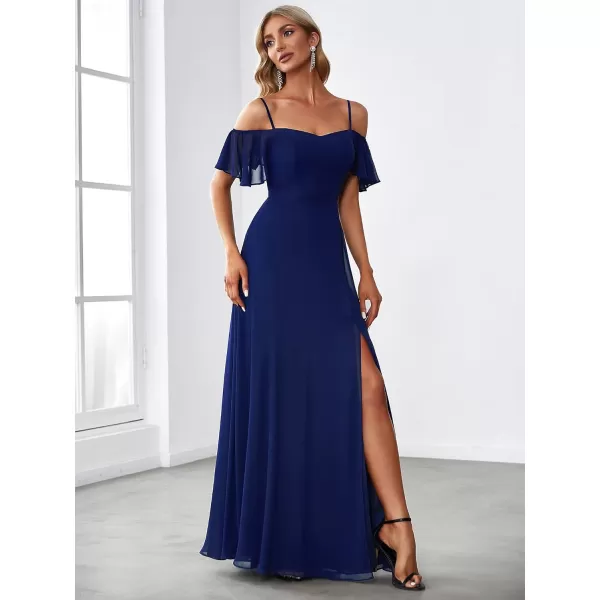 imageEverPretty Womens Formal Dresses Off Shoulder Short Sleeve Split ALine Floor Length Bridesmaid Dresses 0237Royal Blue